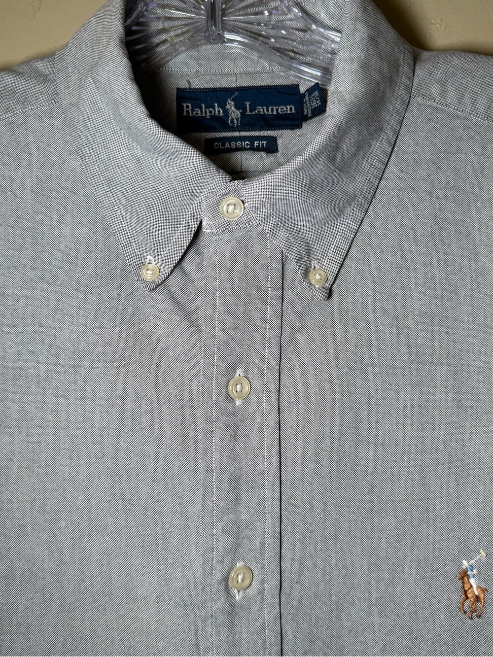 VTG Ralph Lauren Chambray L 16.5 34/35 EUC Flesh Pony Preppy Classic Fit Boxy - Picture 4 of 14